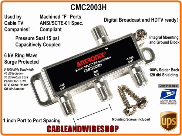 ANTRONIX CMC2003H 1 GHz 3 Way HDTV Antenna Cable TV Splitter