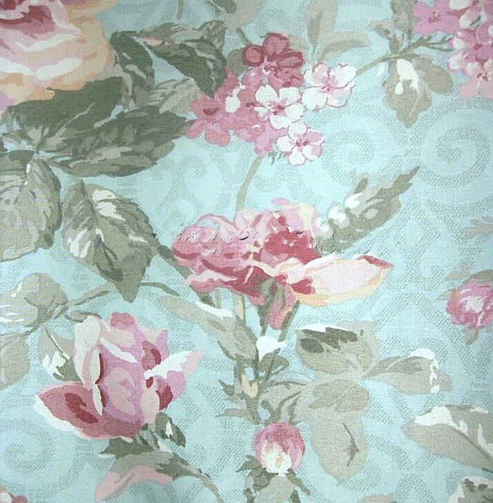 VALANCE~Glynda Turley~Aqua,Pink ROSE GARDEN Floral~Rod Pocket 