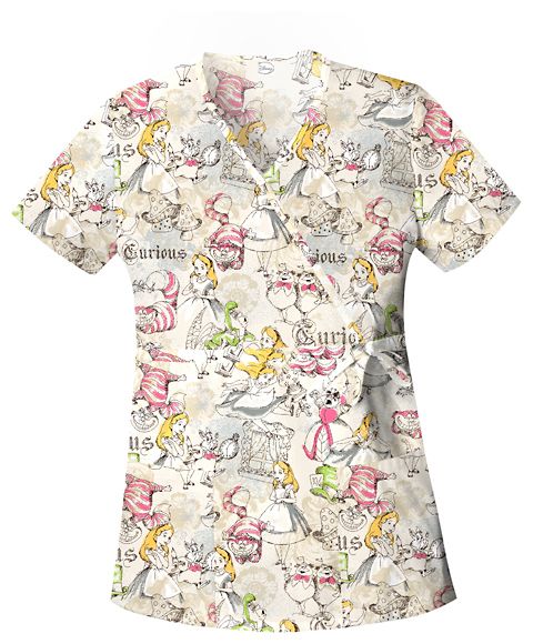 Cherokee Mock Wrap Scrub Top in Curious Alice  