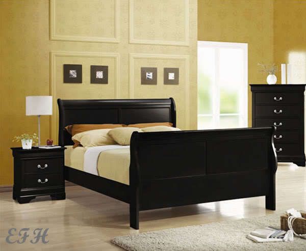 NEW SHERRY DEEP BLACK FINISH WOOD SLEIGH QUEEN SIZE BED  