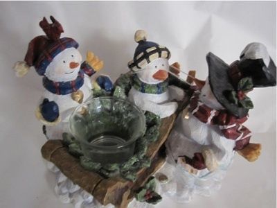 Snowmen Sledding Sleigh Candle Holder Snowman New Folk  