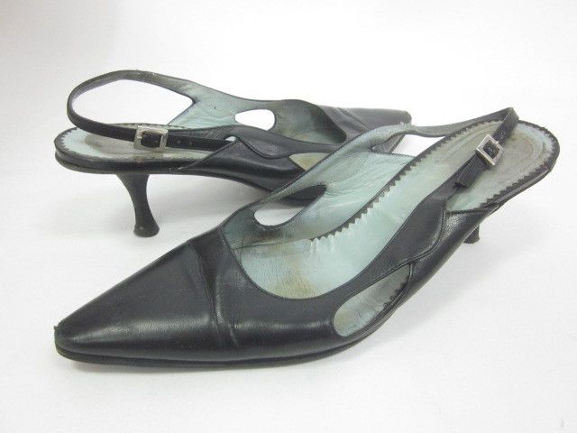 SIGERSON MORRISON Black Leather Slingbacks Pumps Sz 7.5  