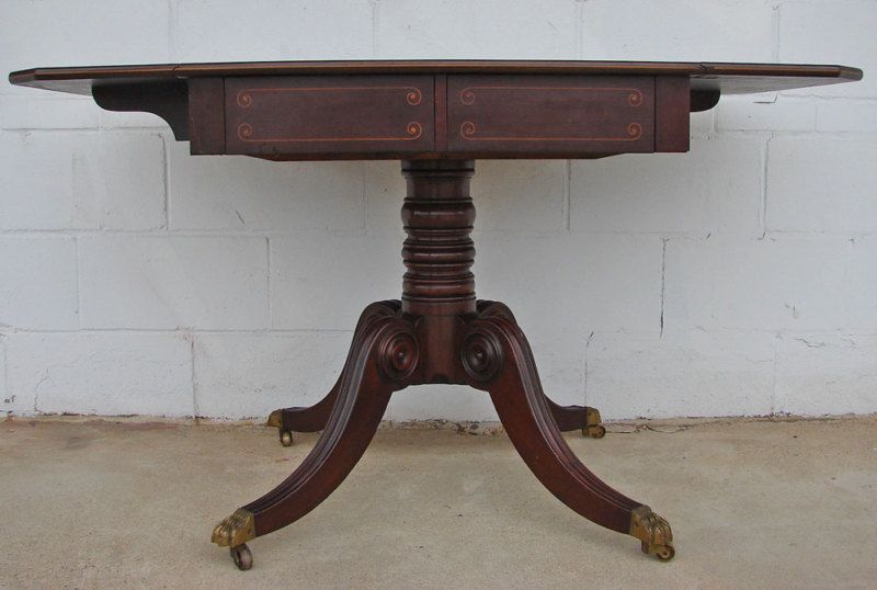 Solid Mahogany Drop Leaf Single Pedestal Sofa Table  