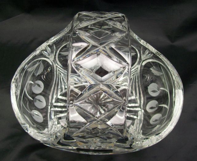 Crystal Basket Candy Dish Fruit Motif Made in Poland  