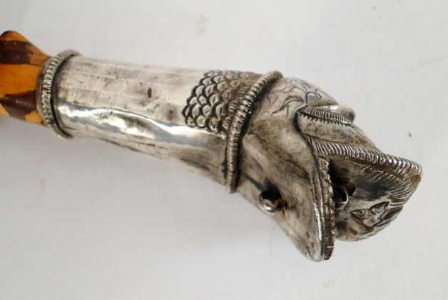 Antique Chinese Silver Koi Dragon Walking Stick Cane  