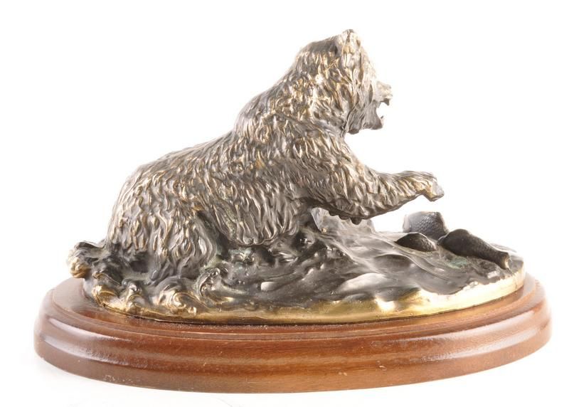 TOM OBRIEN Bronze Sculpture Bear Fishing Salmon  